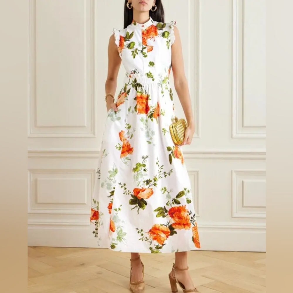 ERDEM White Cotton Poplin Floral Ruffled Dress 2